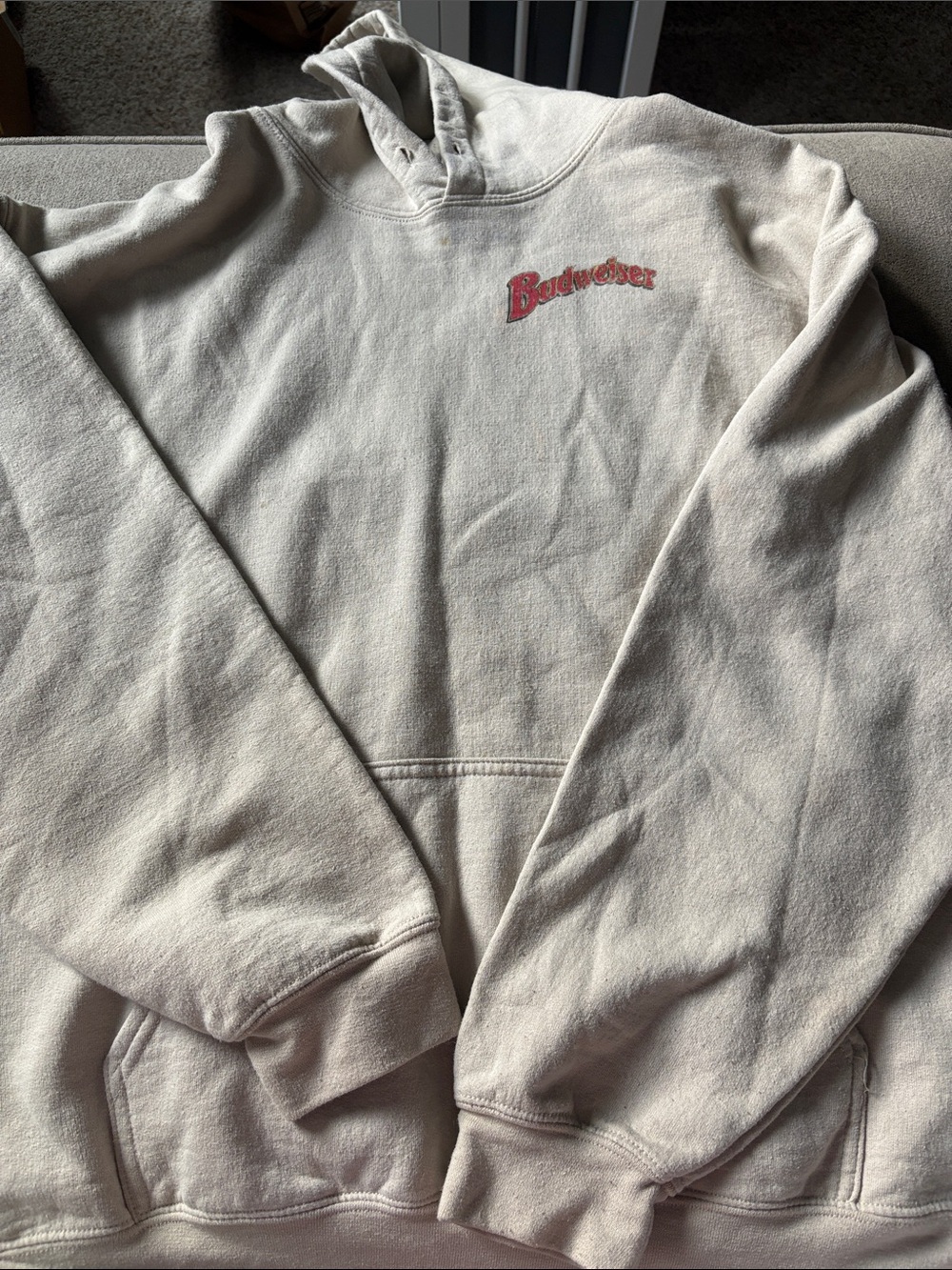 Budweiser Cream Hoodie with Red Logo - women's Pullover Sweatshirt